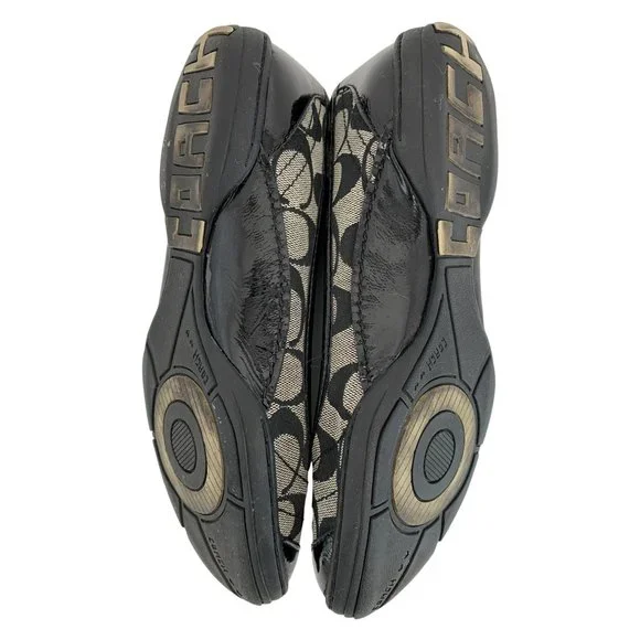 Womens 7.5 Coach Dannie Ballet Flats Shoes Monogram Patent Leather Black 6539 - Picture 9 of 16